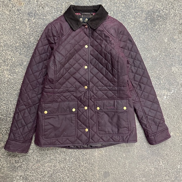Barbour Quilted 4 Oz Wax Jacket Purple Flannel Lined Women’s US 6 Plum Outdoor - Picture 1 of 10